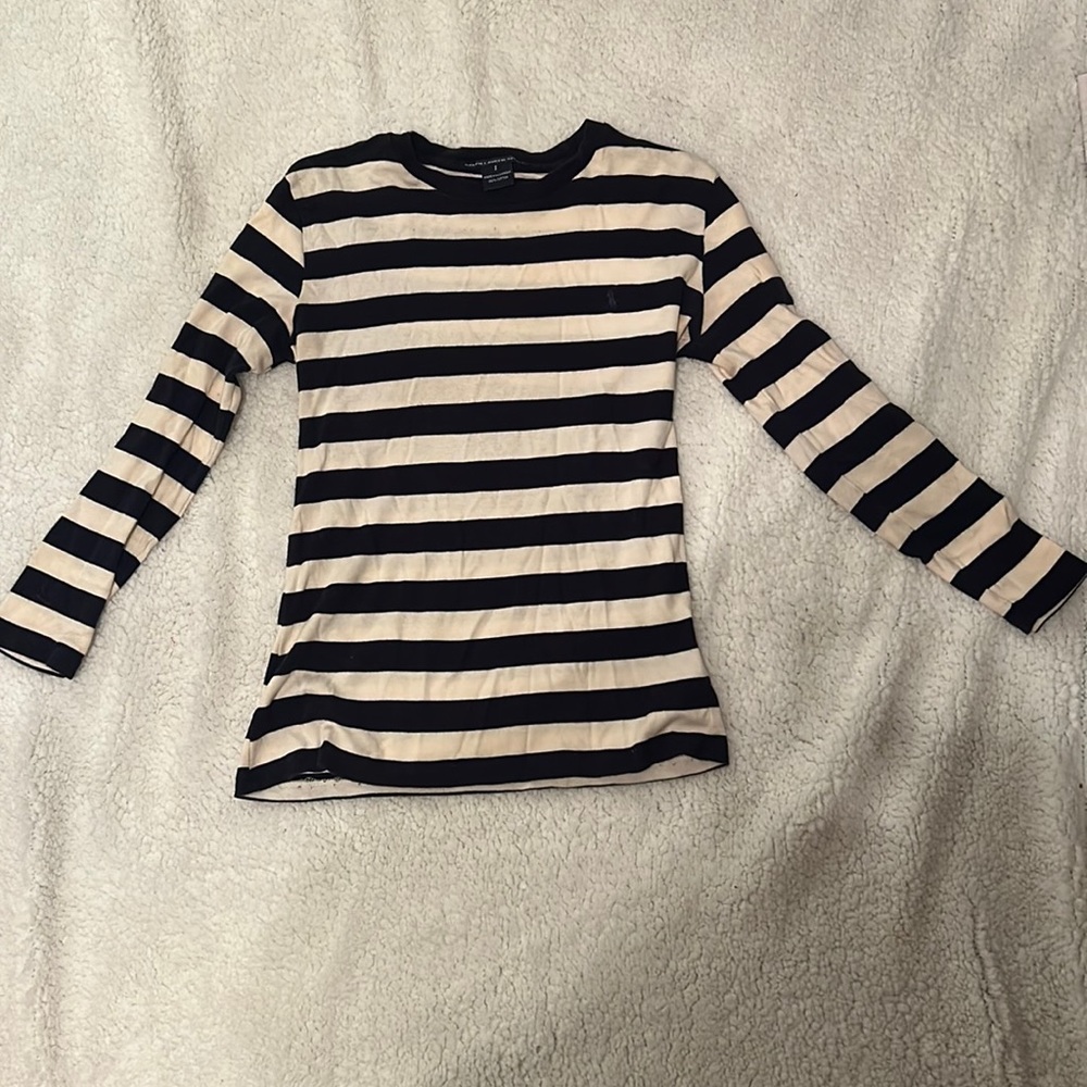 Ralph Lauren sport cream and navy blue long sleeve shirt  size small💙